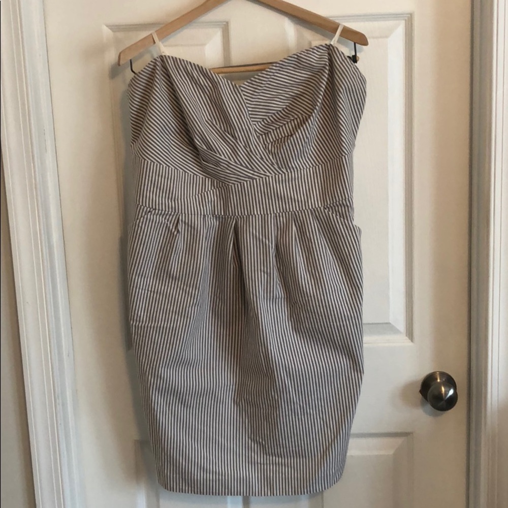 Seersucker strapless cocktail dress with POCKETS